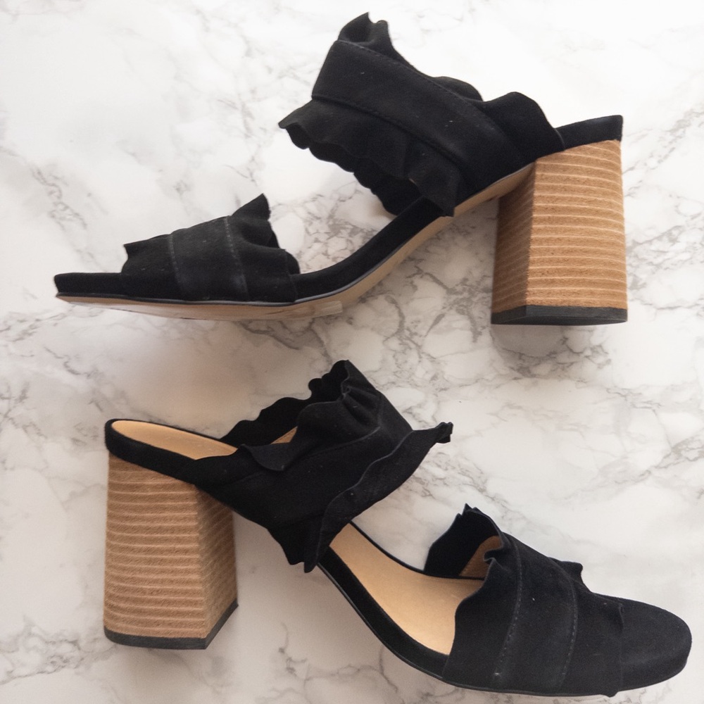 NWT Free People Womens Rosie Ruffled Slip-On Block Heels Mules Black Size EUR41